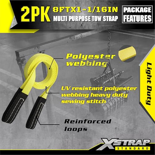 XSTRAP STANDARD 2PK 1''x 8FT Lift Sling Web Strap/Wear Guard End, Heavy Duty Flat Eye Lifting Sling with 2 Reinforced Loops for Tree Saver Lifting Furniture Appliances Machine | 4,000 lbs Break Strength Lifting Straps with 2 Reinforced Loops for Tree Save