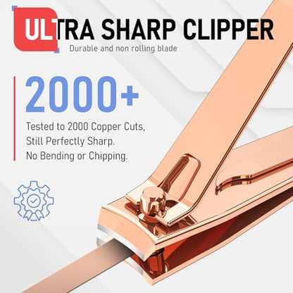 firiKer Nail Clipper Set, Sturdy Stainless Steel Fingernails & Toenails Clippers & Nail File, Sharp Effortless Fingernail Toenail Trimmer, Portable Nail Cutter for Women Men（Rose Gold） - color: Rose Gold