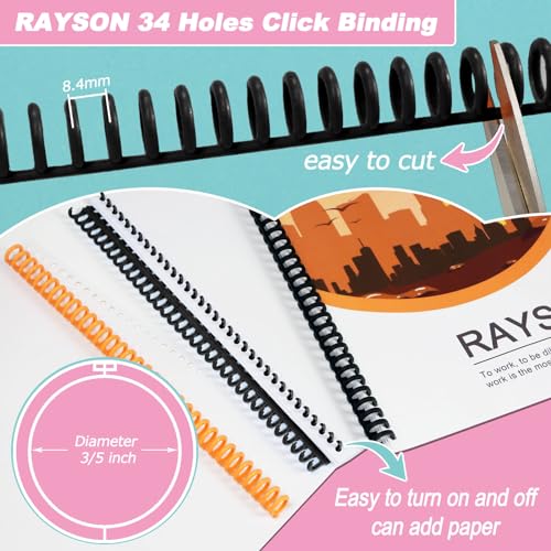 Rayson PROC1530BK Click Binding Spines, 3:1 Pitch, 120 Sheets Binding Capacity, 3/5" Diameter, Black, 30/Box - color: Black
