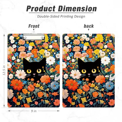 Rimilak Wood Clipboard, 8.5x11 Hardboard Clip Board, Flowers Cat | Fun Design, Cute Custom Pattern, 9 x 12.5 in Letter Size for Classroom, Teachers, Kid, Woman, School & Office Supply - color: Flowers Cat