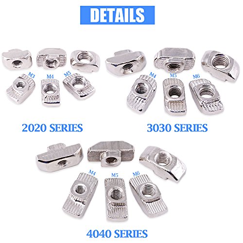 Glarks 150Pcs European M3 M4 M5 M6 Hammer Head Drop in T Nut Slot Assortment Kit for 20/30/40 Series Aluminum Profile - Nickel Plated Carbon Steel (Pack of 2) - size: Small (Pack of 2)