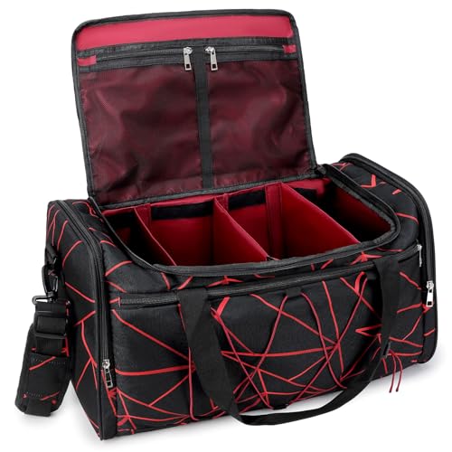 Scothen Sneaker Bag for Travel, Outdoor Sports Gym Bag Shoe Bags for 4 Pairs of Sneakers up to Size 14, Travel Duffel Bags with 3 Adjustable Dividers & Shoulder Strap, Sneakerhead Gift - color: Black-Red