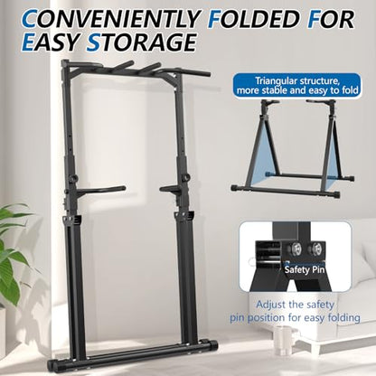 Foldable Pull Up Bar Pull Up Station,Power Tower with Triangular Structure, Multi-Functional Dip Station for Home Gym 300LB