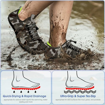 Built-in Heel Grips Water Shoes for Kids Girls Boys Hiking Wide Barefoot Swim Beach Pool Big Kid - color: Classic Camouflage, size: 13 Little Kid