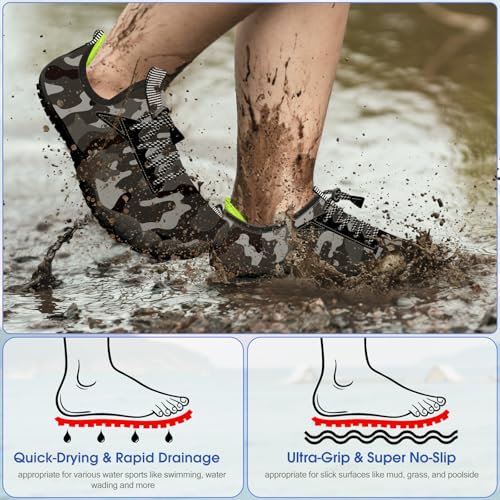 Built-in Heel Grips Water Shoes for Kids Girls Boys Hiking Wide Barefoot Swim Beach Pool Big Kid - color: Classic Camouflage, size: 12 Little Kid