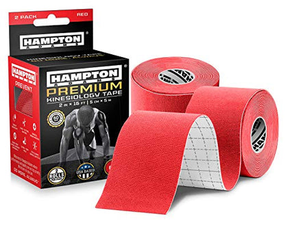 Hampton Adams | As Seen on Shark Tank | Elastic Kinesiology Tape (2-Pack) | Uncut Athletic Tape Supports & Protects Muscles Knees Shoulders & Plantar Fasciitis | Waterproof Hypoallergenic (Red) - color: Red, size: 2in x 16ft (2 Rolls)