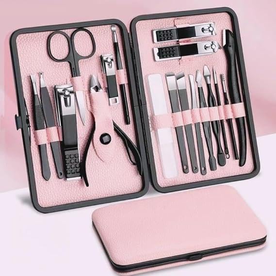 Manicure Set - 18 in 1 Professional Nail Clippers Pedicure Kit, Manicure Tool Kit, Stainless Steel Facial Grooming Set Kit, Gift Idea for Women, Men(Pink) - color: Pink