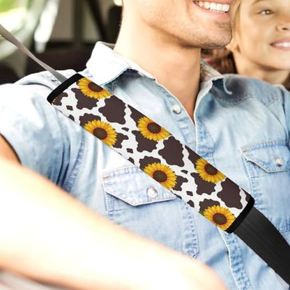 Soft Padded Car Seat Belt Pad for Elderly Support, Stroller Pushchair High Chair, 2 Pack Cow Print Sunflower Shoulder Harness Cover Anti-Slip Pad - color: Pattern 284