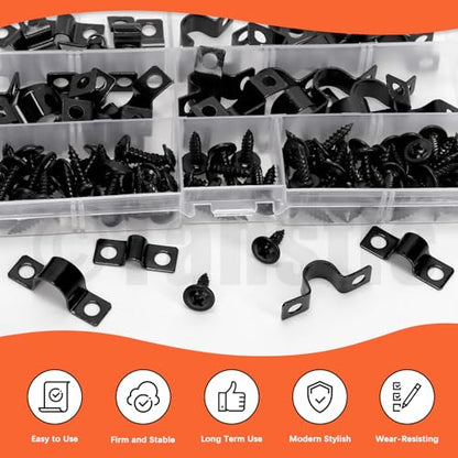 Tanstic 25Pcs Black Two Hole Pipe Strap, 3/8” Two Hole Strap U Bracket Rigid Pipe Strap Pipe Strap Clamp with Phillips Modified Truss Head Wood Screws for Fixing Pipe, Conduit, U Bracket - size: 3/8 Inch