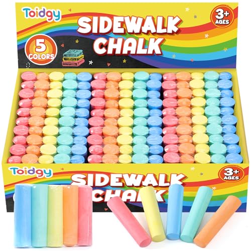 Toidgy 150 PCS Washable Sidewalk Chalks Set for Kids, 30 Packs in 5 Colors, Non-Toxic Jumbo Sidewalk Chalk Bulk for Outdoor Art Play, Painting on Chalkboard, Blackboard and Playground