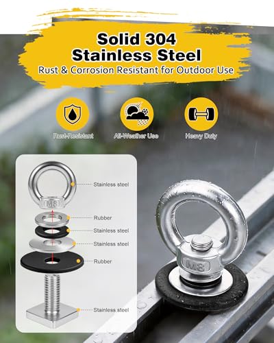 T Track Mount Tie Down Anchor for Roof Rack, M8 Heavy Duty Ring Shaped Eye Bolt, Stainless Steel T Bolt Eye Nut Tie Down Rings for Holding Bungee Cord, Ropes, Hooks - size: M8x18mm-Silver, 4 Pack