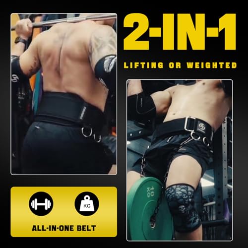 2-in-1 Weightlifting Belt & Dip Belt with 41 IN Steel Chain, Double-Layer Design, Powerlifting Gym Belt for Pull Up, Squat, Deadlifts & Added Weight Training, Unisex for Men & Women - size: Small