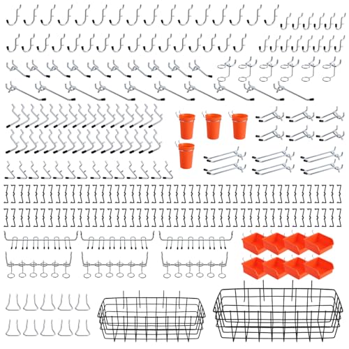 ENJOYWOOD Pegboard Organizer Accessories Kit 264 PCS, Peg Board Hooks Assortment with Bins, Cups, Baskets for 1/4in Pegboard Wall Organizer, Garage Organization, Workbench, Craft Room, Hanging Tools - style: 264PCS