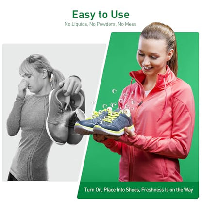 Chemical-Free Shoe Deodorizer for Sneakers, Work Boots & Gym Shoes, Rechargeable & Long-Lasting Shoe Freshener 2-Pack, Ozone Technology Shoe Odor Elimination, No Spray or Powder, Zero Residue