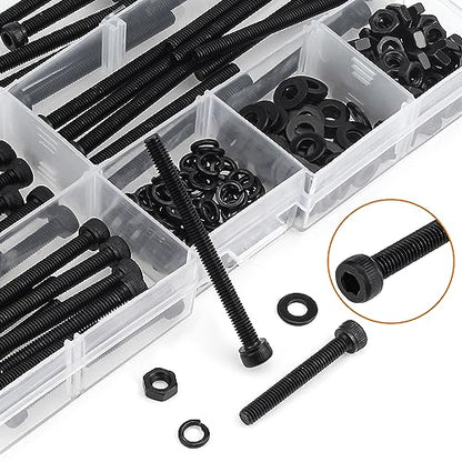 HELIFOUNER 200 Pieces M4 x 30mm /35mm /40mm /45mm /50mm, Hex Socket Head Cap Metric Screws Bolts Washers Nuts Kit, 12.9 Grade Alloy Steel, Fully Threaded, Black - size: M4 x 30/35/40/45/50mm, style: Socket Head