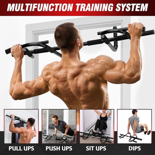 TOPOKO Pull Up Bar for Doorway, Heavy Duty Chin Up Station for Home Gym, Multi-Grip or Adjustable Door Frame Exercise Equipment for Upper Body Strength Training