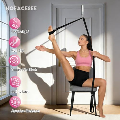 Stretching Strap with Door Anchor Improve Leg Flexibility for Splits - color: Black