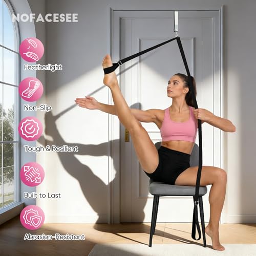 Stretching Strap with Door Anchor Improve Leg Flexibility for Splits - color: Black