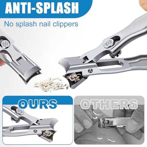 Toenail Clippers for Seniors Thick Toenails, Large Nail Clippers for Men Thick Nails with Catcher, Sharp Fingernail Clipper with Safety Lock Heavy Duty Slanted Nail Cutter Gifts for Men Women Adults - style: Silver Slanted Nail Clippers Set