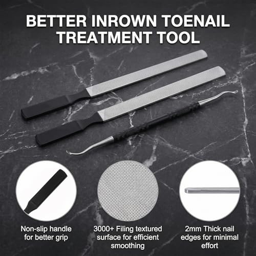 3 PCS Metal Nail File Toenail File for Thick Nails and Ingrown Relief Stainless Steel Double Sided Heavy Duty with Dual-Ended Toenail Lifter for Seniors Men Women Natural Nails Pedicure Tool