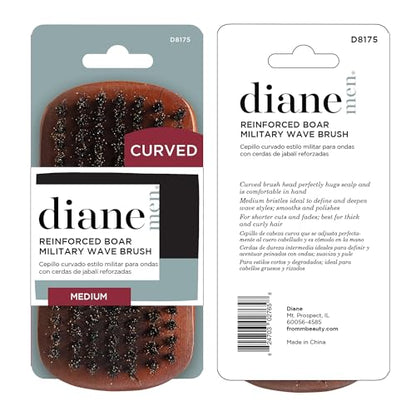 Diane Reinforced Boar Bristle Curved Military Wave Brush for Men and Barbers – Medium Bristles for Thick and Curly Hair – Use for Detangling, Smoothing, Wave Styles, Restore Shine and Texture