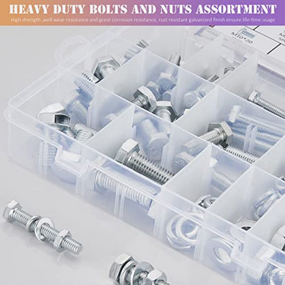 ZTF 188PCS M6 M8 M10 Hardware Nuts and Bolts Assortment Kit, Heavy Duty Metric Machine Screws Nuts Washers, 9 Most Common Sizes Zinc Alloy Steel Grade 8.8 (M6 M8 M10 Kit) - style: silver-M6 M8 M10 Hex Bolts