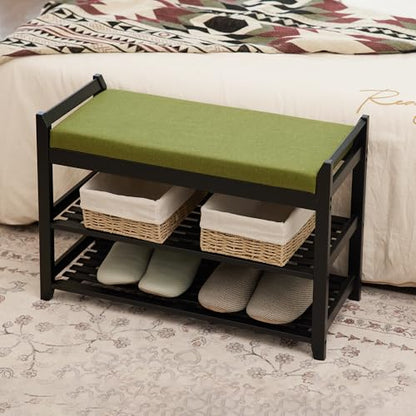 PETKABOO Shoe Rack Bench with Storage 27.6 in, Black Shoe Storage Bench with Cushion for Entryway, Hallway, Bedroom, Living Room - color: Black, style: 28 in