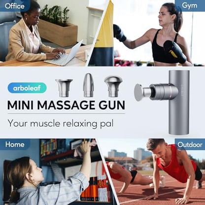 arboleaf Mini Massage Gun Deep Tissue with Metal Heads, Muscle Massager | Premium All-Metal Attachments with a Compact Design and Quiet Motor for Targeted Recovery at Home, the Gym, or on the Go - color: Lightgray
