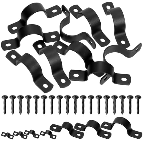 Tanstic 10Pcs Black Two Hole Pipe Strap, 1-1/4” Two Hole Strap U Bracket Rigid Pipe Strap Pipe Strap Clamp with Phillips Modified Truss Head Wood Screws for Fixing Pipe, Conduit, U Bracket - size: 1-1/4"