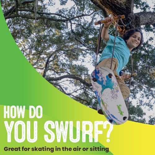 Swurfer TreeSkate Skateboard Swing, Outdoor Stand Up Surf Swing, Holds Up to 200 lbs, Ages 6 and Up, Adjustable Handles, Grip Tape, Kids Outdoor Play Equipment for Children and Adults (Waves) Blue - color: Blue