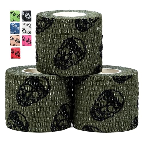 Gymreapers Hook Grip Weightlifting Tape (3 Pack) Premium Adhesive Thumb Skull Tape for Finger Protection, Powerlifting, Exercise & Cross Training - Athletic Sweat Proof Tape - color: OD Green