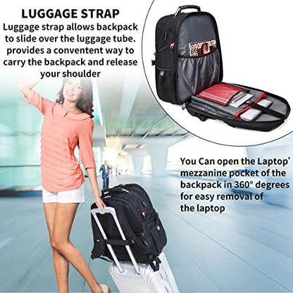 SHRRADOO Extra Large 50L Travel Laptop Backpack with combination lock,High School College Backpack Airline Approved Business Work Bag Fit 17 Inch Laptops for Men Women,Black - color: Black