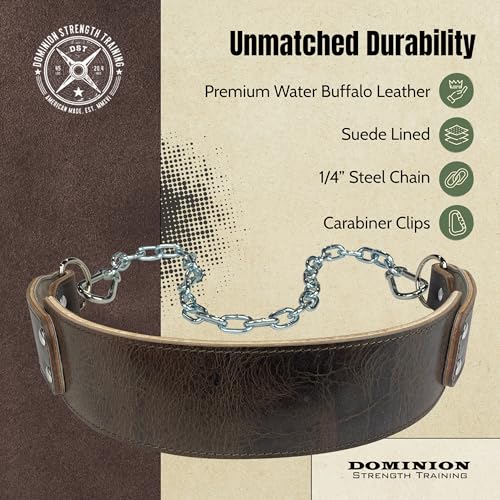 Heavy-Duty Leather Dip Belt with Steel Chain - Ultimate Accessory for Weighted Pullups, Dips, and Progressive Overload - color: Antique Chocolate