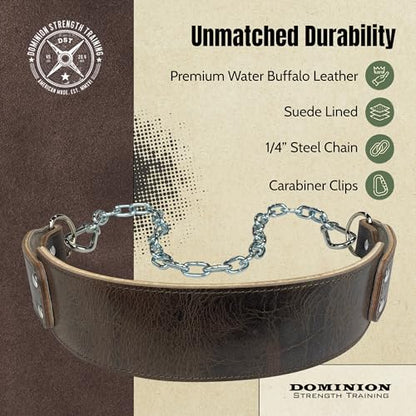 Heavy-Duty Leather Dip Belt with Steel Chain - Ultimate Accessory for Weighted Pullups, Dips, and Progressive Overload - color: Antique Chocolate