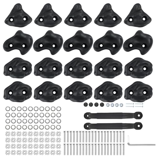 20 Unique Rock Wall Climbing Holds Extra Large,DIY Climbing Wall for Indoor Outdoor Playground Wood Rock Wall with M8 Screws(Black - color: Dark Black