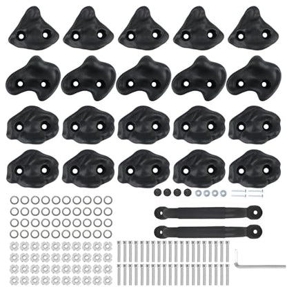 20 Unique Rock Wall Climbing Holds Extra Large,DIY Climbing Wall for Indoor Outdoor Playground Wood Rock Wall with M8 Screws(Black - color: Dark Black