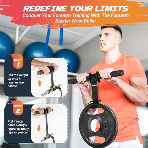 Forearm Exerciser Wrist Roller, TPE Anti-Slip Handles Forearm Strengthener with 43.3 in Or 51.2 in Ultra-Strong Nylon Strap, Grip strength Trainer with Quick Lock for Arm Strength Training (Black)