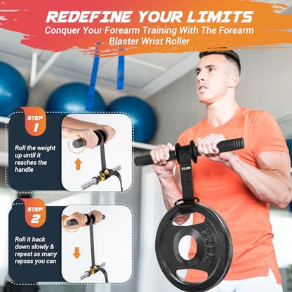 Forearm Exerciser Wrist Roller, TPE Anti-Slip Handles Forearm Strengthener with 43.3 in Or 51.2 in Ultra-Strong Nylon Strap, Grip strength Trainer with Quick Lock for Arm Strength Training (Black)