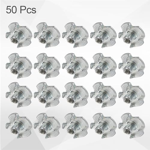 HARFINGTON M3x6mm T-Nuts 4 Pronged Tee Nut 0.47" x 0.24" Fully Thread Carbon Steel Inserts for Wood, Rock Climbing Holds, Cabinetry, Furniture 50pcs - size: M3x6mm
