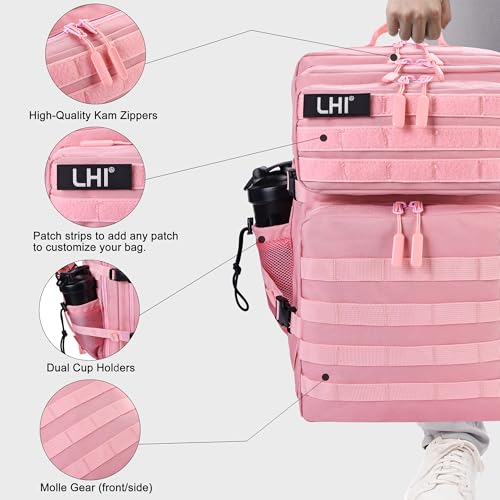 LHI Military Tactical Backpack for Men and Women 45L Army 3 Days Assault Pack Bag Large Rucksack with Shoe Compartment - color: 1.7 Pink