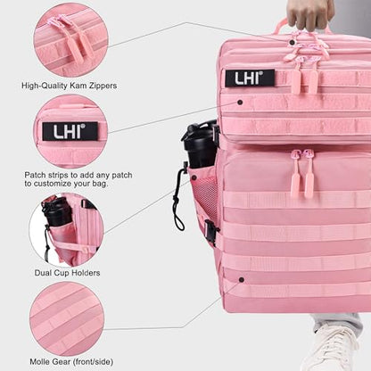 LHI Military Tactical Backpack for Men and Women 45L Army 3 Days Assault Pack Bag Large Rucksack with Shoe Compartment - color: 1.7 Pink