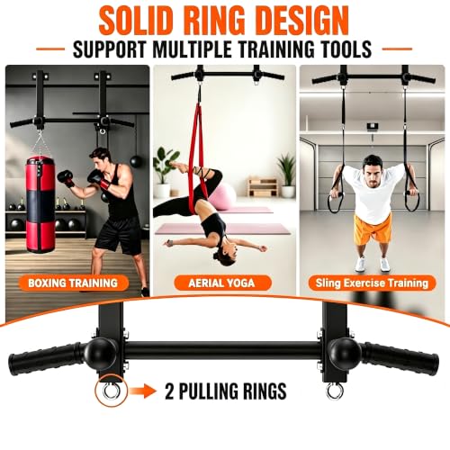 Joist Mounted Pull Up Bar, 650LB Load, Fit 16" Ceiling Beam Spacing | Multi-Grip with Finger Balls, 2 Suspension Rings, Fit Solid Concrete and Wood Mount, Home Gym, Garage & Basement