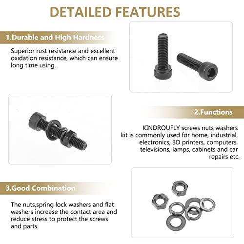 242 Pieces Black M5 x 6/8 /10/12 /16/20 /25mm Hex Socket Head Cap Screws Nuts Washers Assortment Kit, 12.9 Grade Alloy Steel - size: M5, style: Socket Head