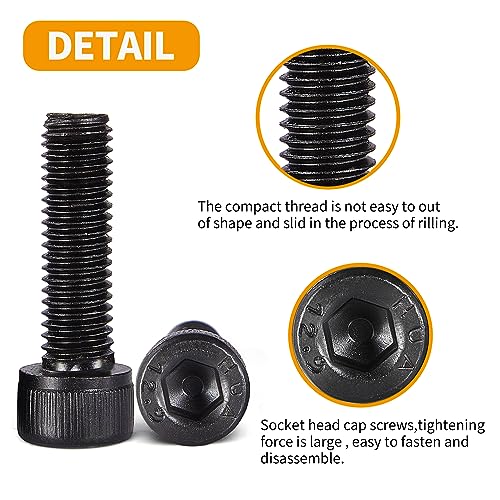 M3 x 12mm 16mm 20mm 25mm 30mm Hex Socket Head Cap Screws Bolts, 12.9 Grade Alloy Steel, Black Oxide Finish, Fully Threaded, Metric Allen Hex Drive, Assortment Kit 100Pcs - size: Hex Socket Head M3x12, 16, 20, 25, 30mm(100pcs)