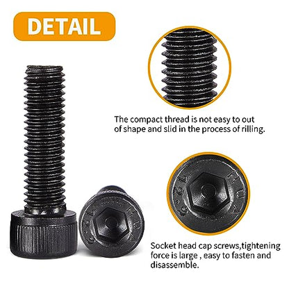 M3 x 12mm 16mm 20mm 25mm 30mm Hex Socket Head Cap Screws Bolts, 12.9 Grade Alloy Steel, Black Oxide Finish, Fully Threaded, Metric Allen Hex Drive, Assortment Kit 100Pcs - size: Hex Socket Head M3x12, 16, 20, 25, 30mm(100pcs)