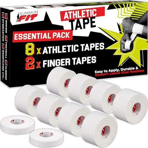 White Athletic Tape for Sports with Extra Finger Tape - 8+2 Set | Easy-Tear, Sweat-Resistant & No Residue Tape for Boxing, Football, Climbing or Gymnastics for Wrist, Ankle & Hand Protection - color: White, size: 8+2 Set