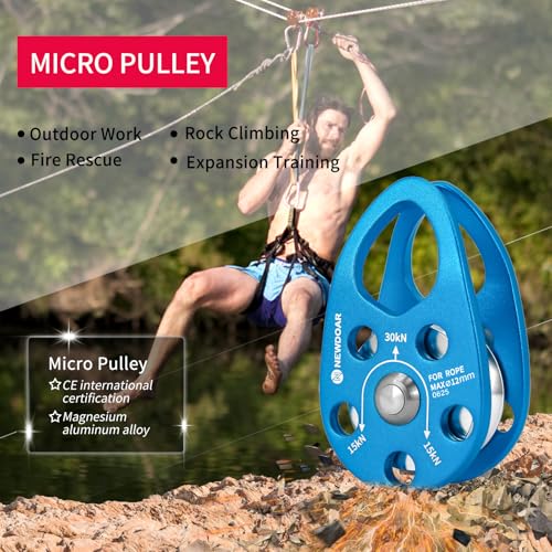 Micro Mobile Pulley 30KN/6746lb Mobile Single Pulley Cheek Shaped for Max Rope 12mm Rope for Climbing, Rescue Lifting,Hitch Tending (Blue-One Unit) - color: Blue-One Unit