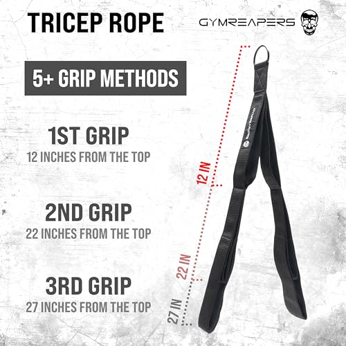 Gymreapers Tricep Rope Cable Attachment - Multi-Workout Tricep Pull Down Cable Attachment - Perfect Gym Cable attachments (3 Lengths Built in One) - color: Gray, size: Tricep Rope - 27"