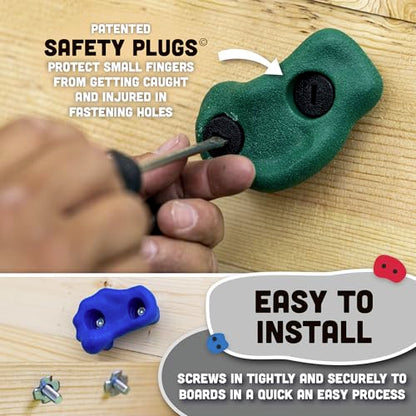 Squirrel Products Rock Climbing Holds for Kids, Deluxe Extra Large Climbing Rocks with Mounting Hardware - DIY Rock Wall Indoor & Outdoor Playground Accessories Wall Climbing Kit - Ages 3+ - style: 20 Pack with Patented Safety Plugs