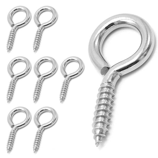 ACCZIO 8 Pack 304 Stainless Steel Eye Screws,2.5 Inch M6 Heavy Duty Eye Hooks Screw, Eye Bolts Screw in Eye Hooks for Wood, Eye Bolts for Secure Cable Wires, Indoor & Outdoor Use